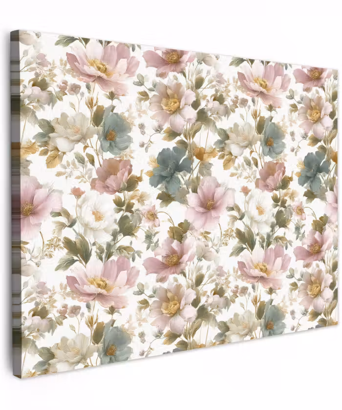 Canvas schilderij - Botanisch Bloemen Patroon Roze