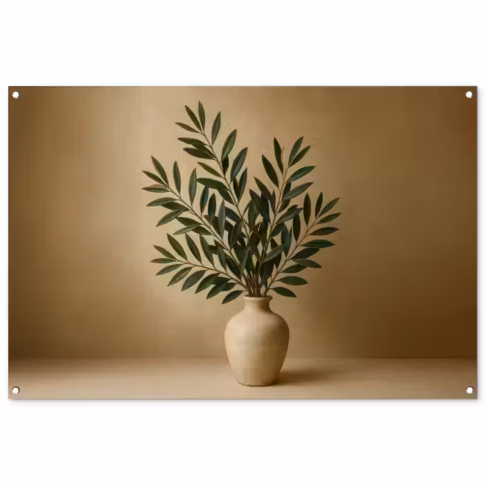 Tuinposter - Olijftakken in Vaas Beige