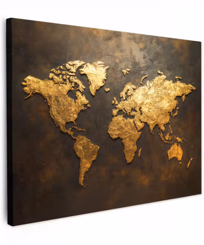 Canvas schilderij - Wereldkaart - Goud - Roest