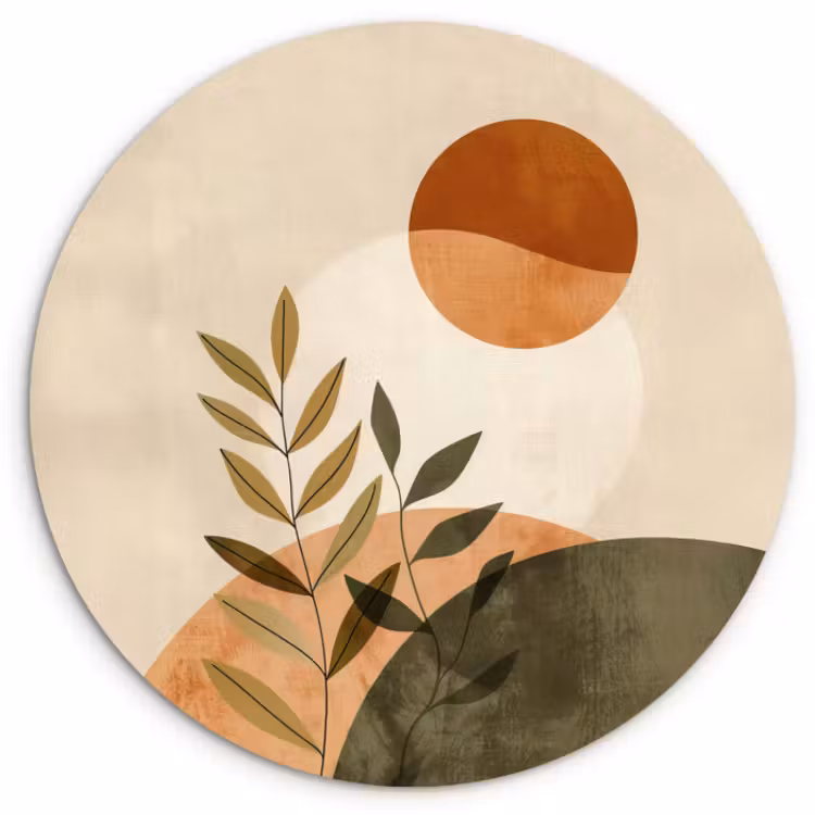 Muurcirkel - Abstracte Zon met Takje Boho
