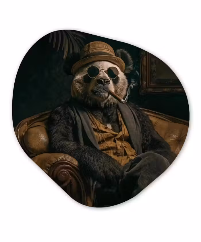 Organische vorm - schilderij - Aluminium - Panda met Sigaar in Fauteuil
