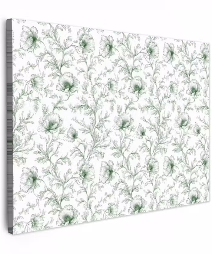 Canvas schilderij - Botanische Bloemen Tekening Groen