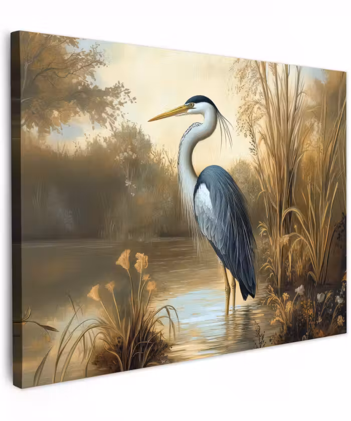 Canvas schilderij - Reiger - Water - Planten