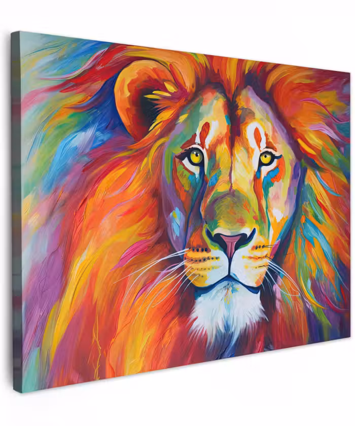 Canvas schilderij - Leeuw - Dieren - Olieverf - Regenboog