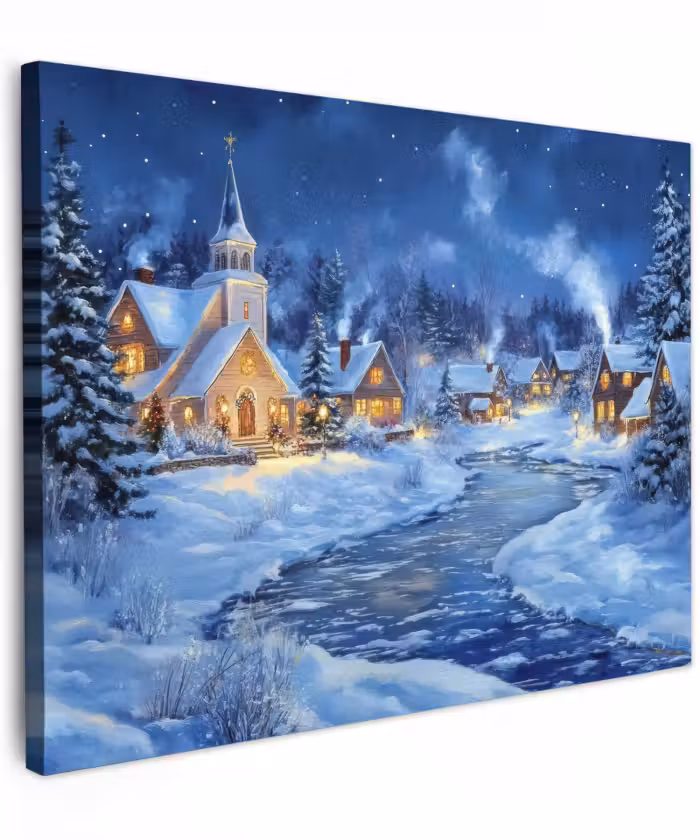 Canvas schilderij - Winteravond - Kerstdorp - Donker