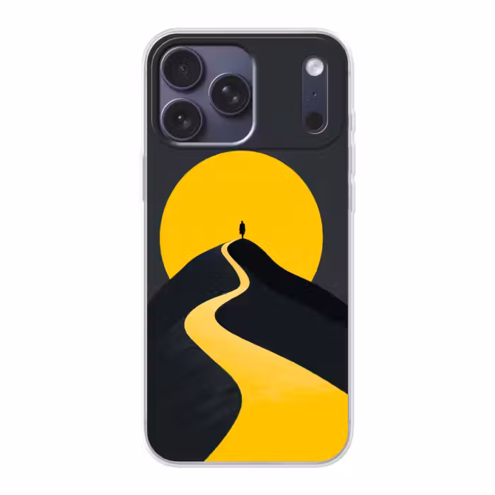 Telefoonhoesje Softcase - Silhouet op Berg met Gele Zon