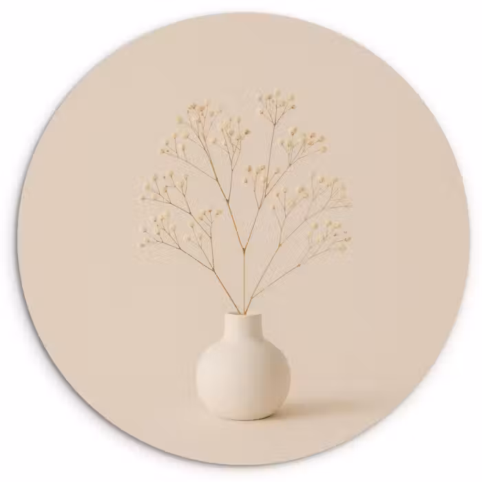 Muurcirkel glas - Vaas - Takken - Bloemetjes - Wit