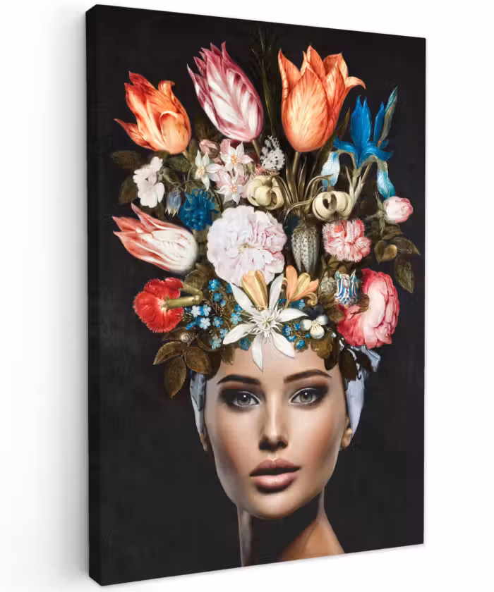 Canvas schilderij - Vrouw - Kleurrijk - Bloemen