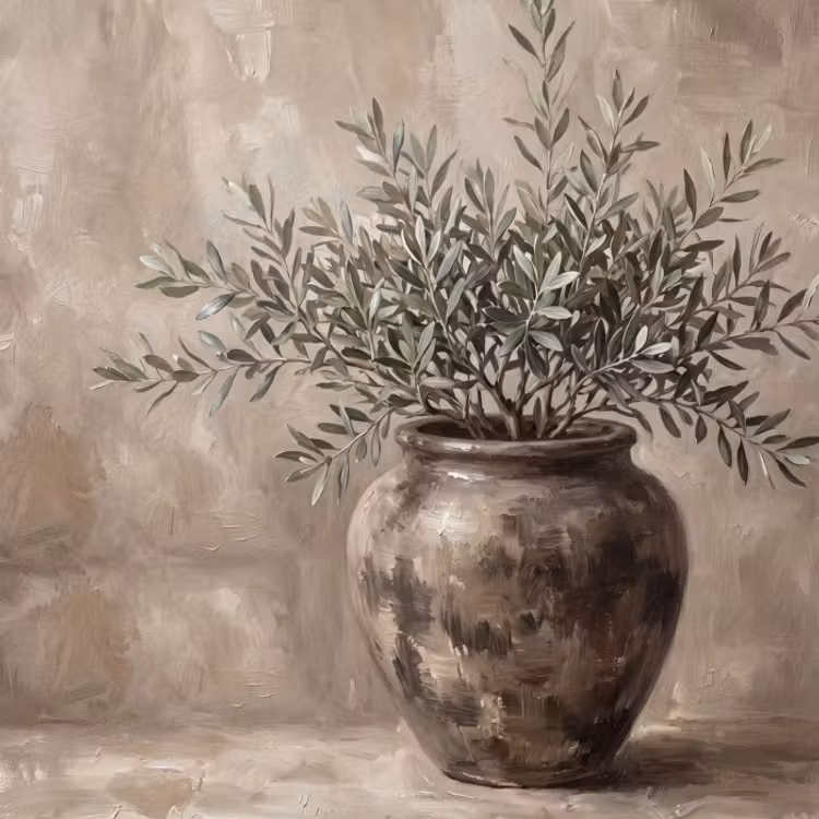 Behang - Olijftakken in Pot
