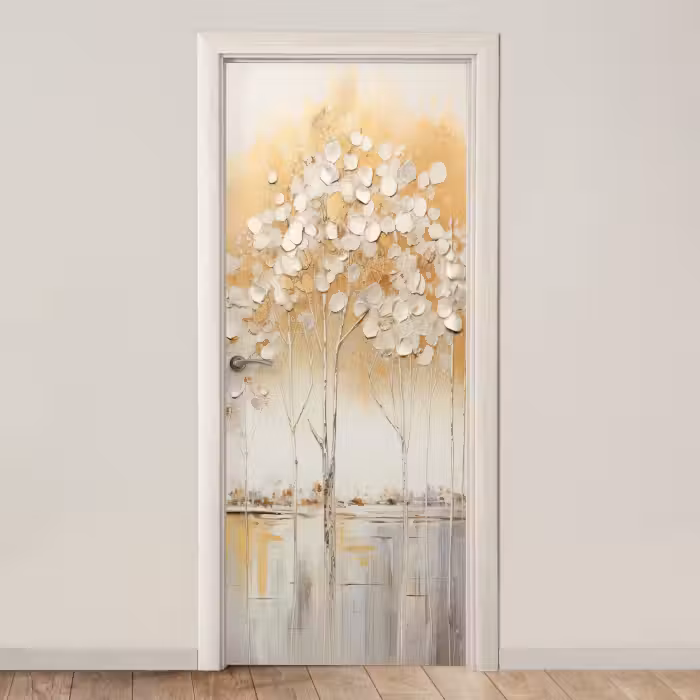 Deursticker - Abstracte Bomen Gouden Achtergrond