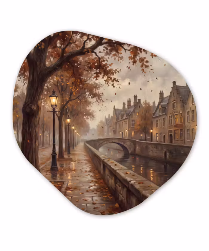 Organisch schilderij - Glas - Kanaal - Herfst - Stad