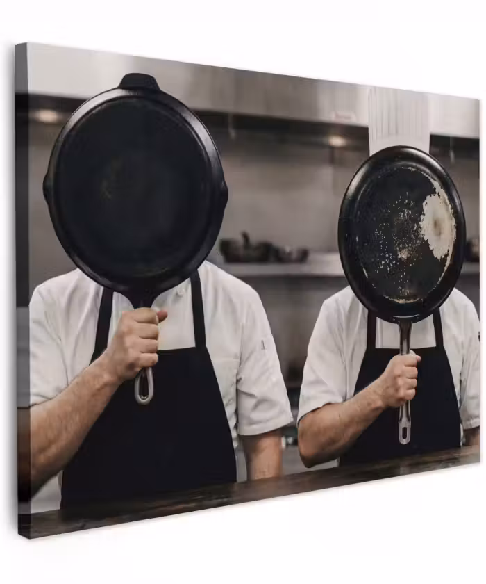 Canvas schilderij - Koks - Koekenpannen - Keuken