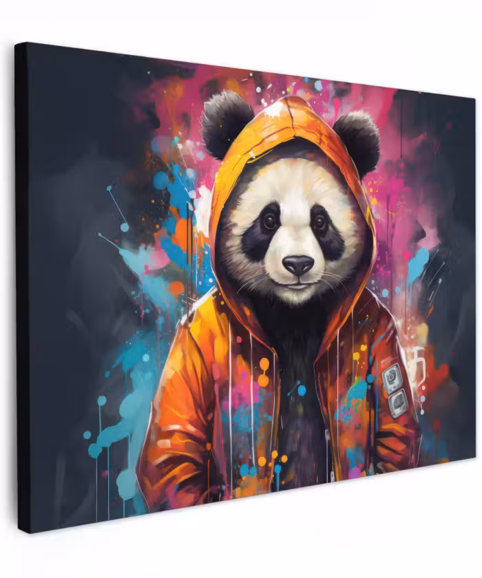 Canvas schilderij - Panda - Jas - Graffiti - Oranje