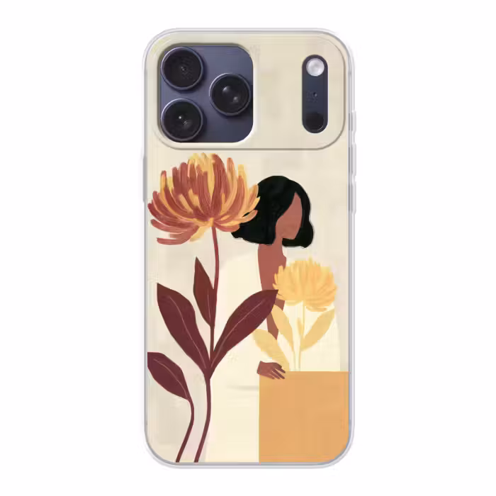 Telefoonhoesje Softcase - Vrouw met Bloemen Minimalistisch Beige