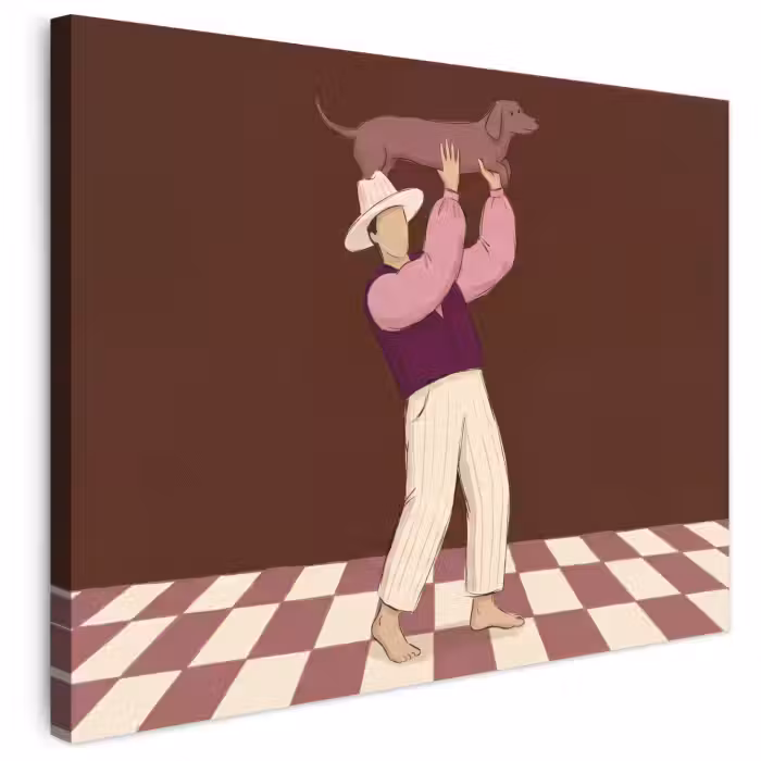 Canvas schilderij - Mens - Hond - Dieren - Abstract - Roze