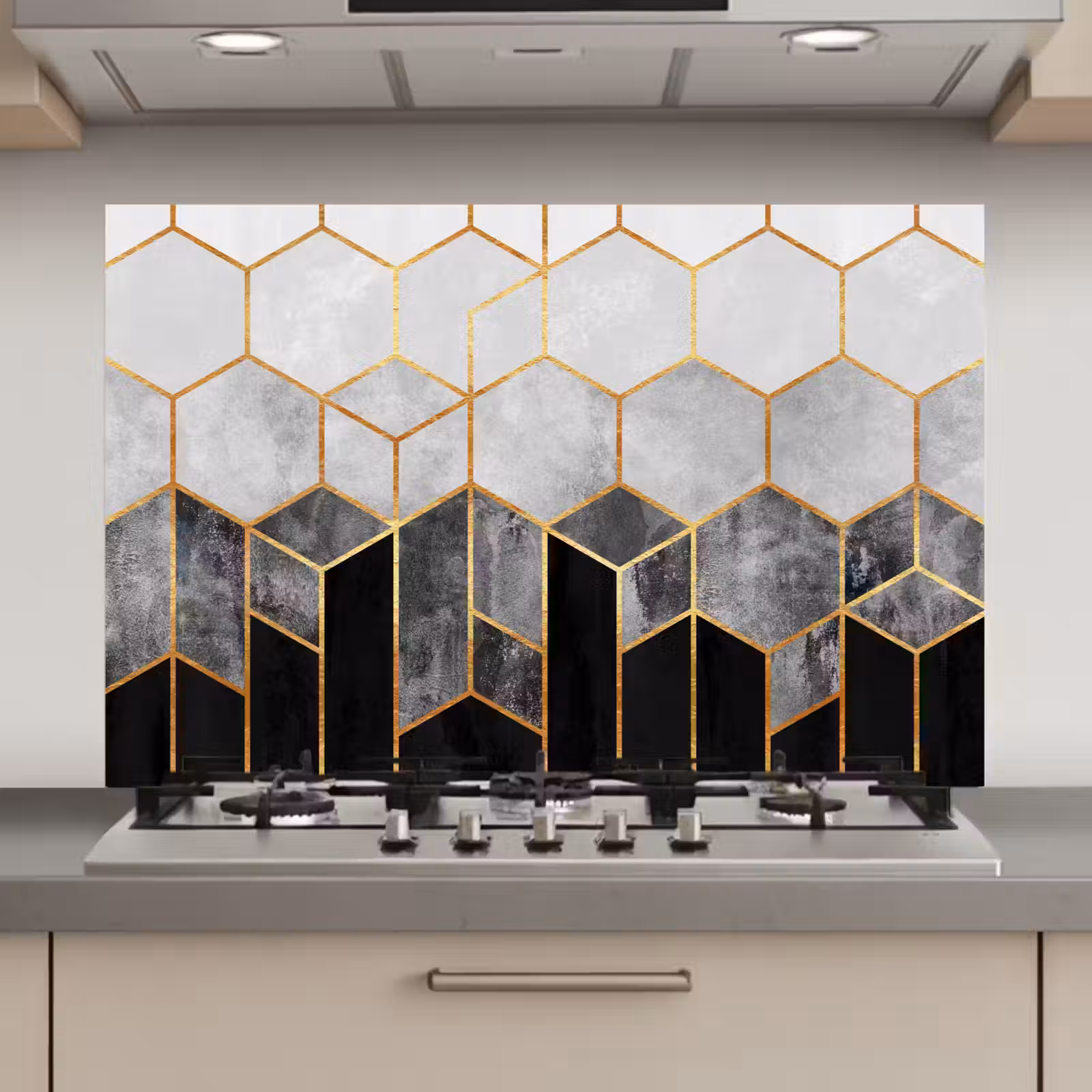 Spatscherm keuken - Goud - Hexagon - Chic - Patronen - Luxe — 1
