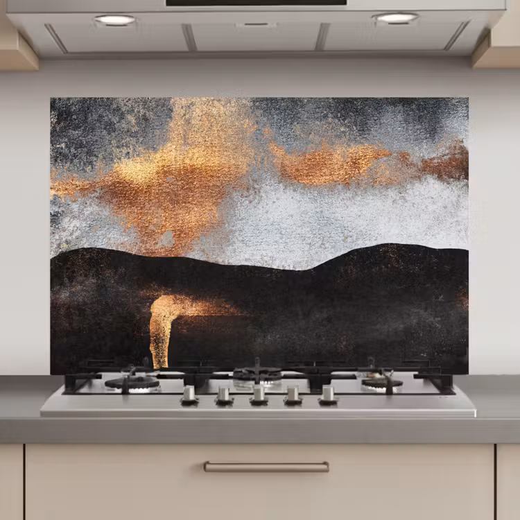 Spatscherm keuken - Abstract - Gold - Chic - Zwart - Grijs — 1