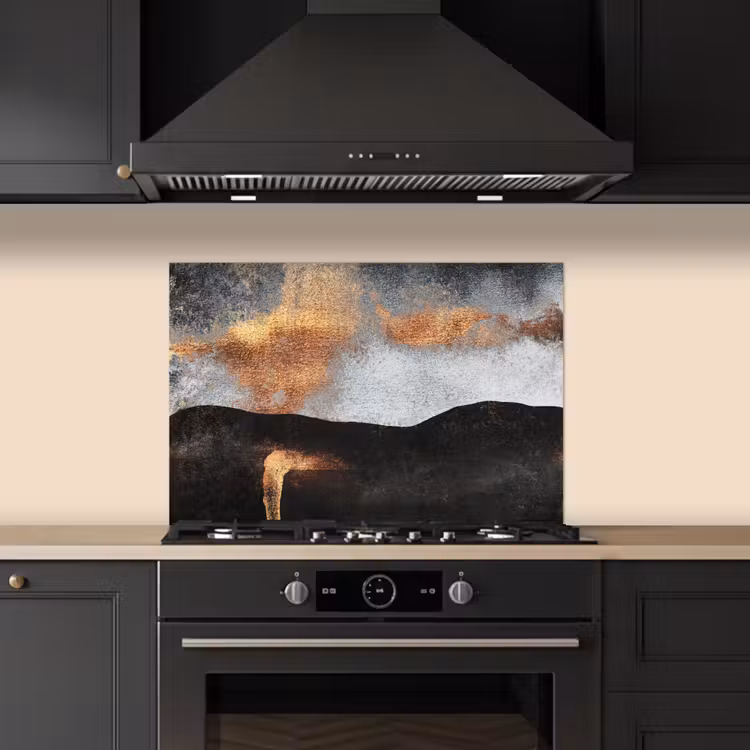 Spatscherm keuken - Abstract - Gold - Chic - Zwart - Grijs — 2