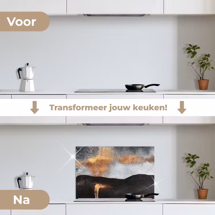 Spatscherm keuken - Abstract - Gold - Chic - Zwart - Grijs — 3