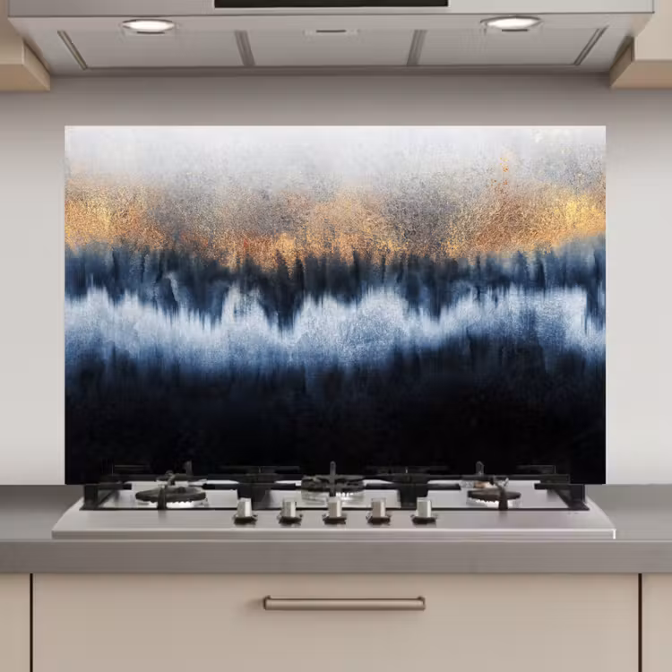 Spatscherm keuken - Abstract - Goud - Luxe - Blauw — 1