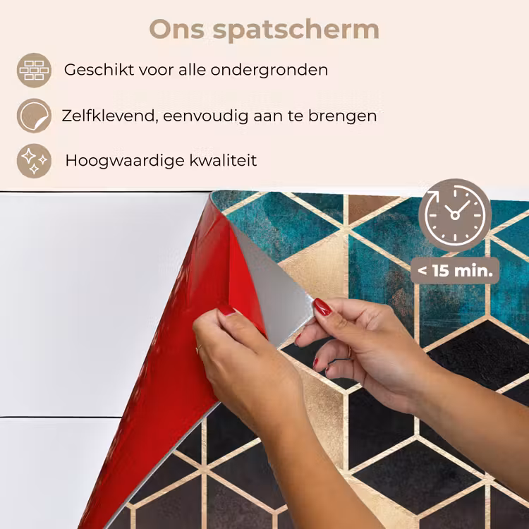 Spatscherm keuken - Abstract - Kubus - Goud - Patronen - Luxe — 4