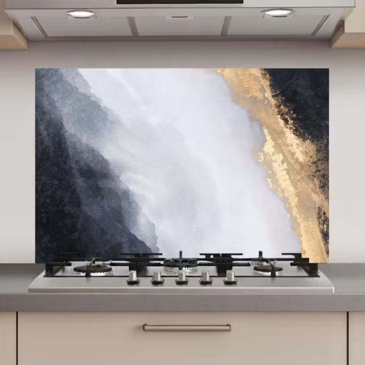 Spatscherm keuken - Abstract - Verf - Goud - Zwart - Marmer — 1