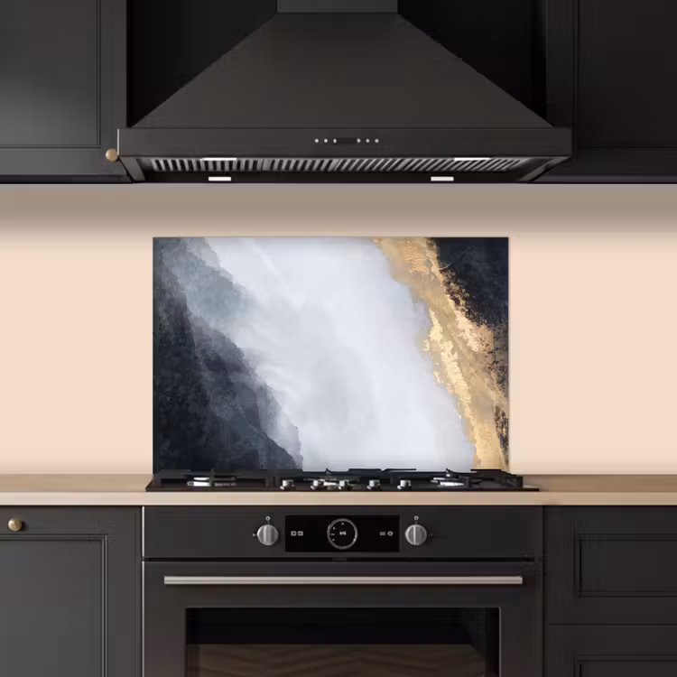 Spatscherm keuken - Abstract - Verf - Goud - Zwart - Marmer — 2