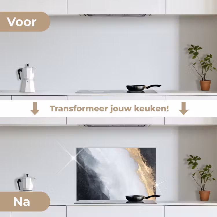 Spatscherm keuken - Abstract - Verf - Goud - Zwart - Marmer — 3