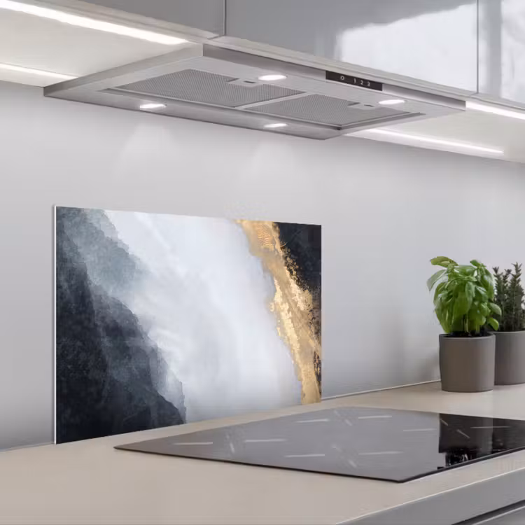 Spatscherm keuken - Abstract - Verf - Goud - Zwart - Marmer — 5