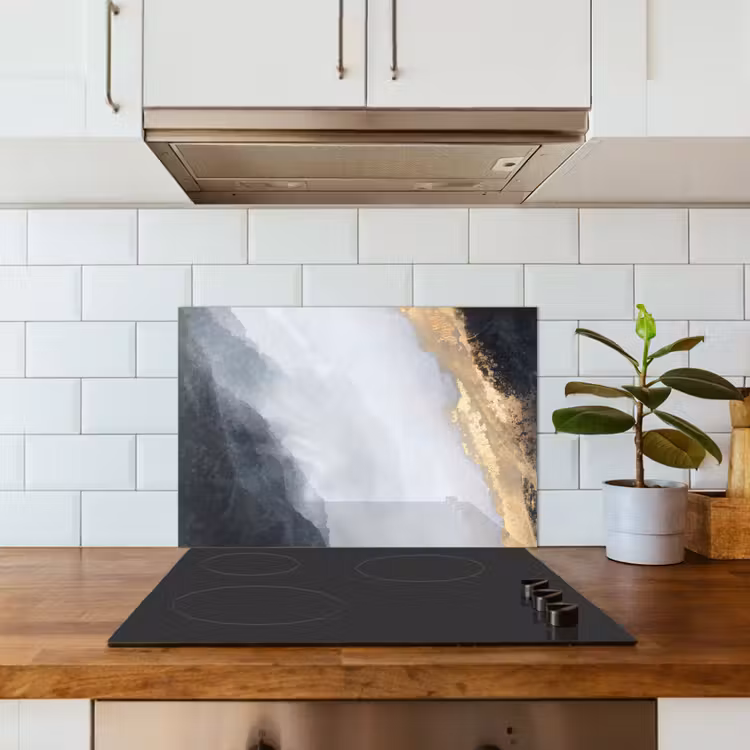 Spatscherm keuken - Abstract - Verf - Goud - Zwart - Marmer — 6