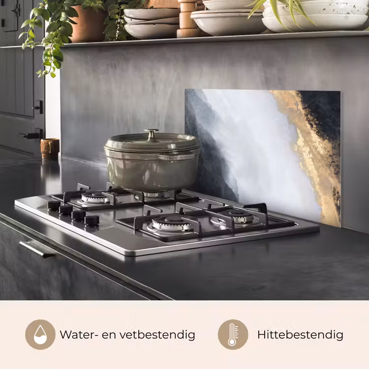 Spatscherm keuken - Abstract - Verf - Goud - Zwart - Marmer — 7
