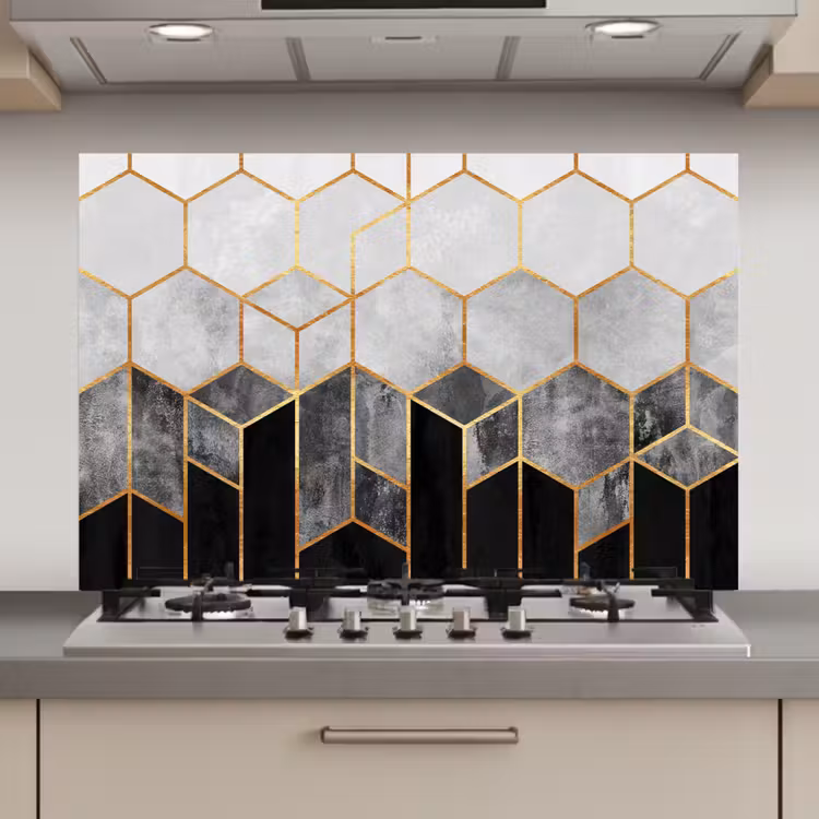 Spatscherm keuken - Goud - Hexagon - Chic - Patronen - Luxe — 1