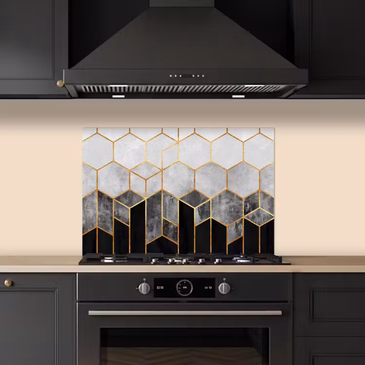 Spatscherm keuken - Goud - Hexagon - Chic - Patronen - Luxe — 2