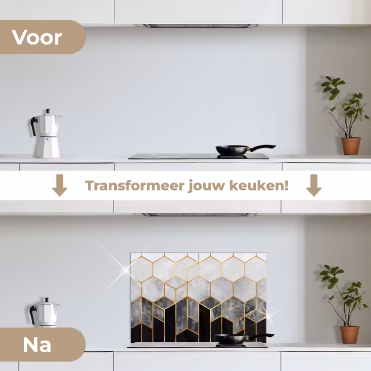 Spatscherm keuken - Goud - Hexagon - Chic - Patronen - Luxe — 3