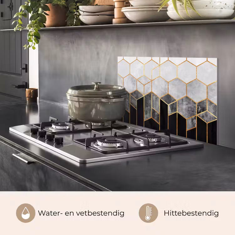Spatscherm keuken - Goud - Hexagon - Chic - Patronen - Luxe — 7