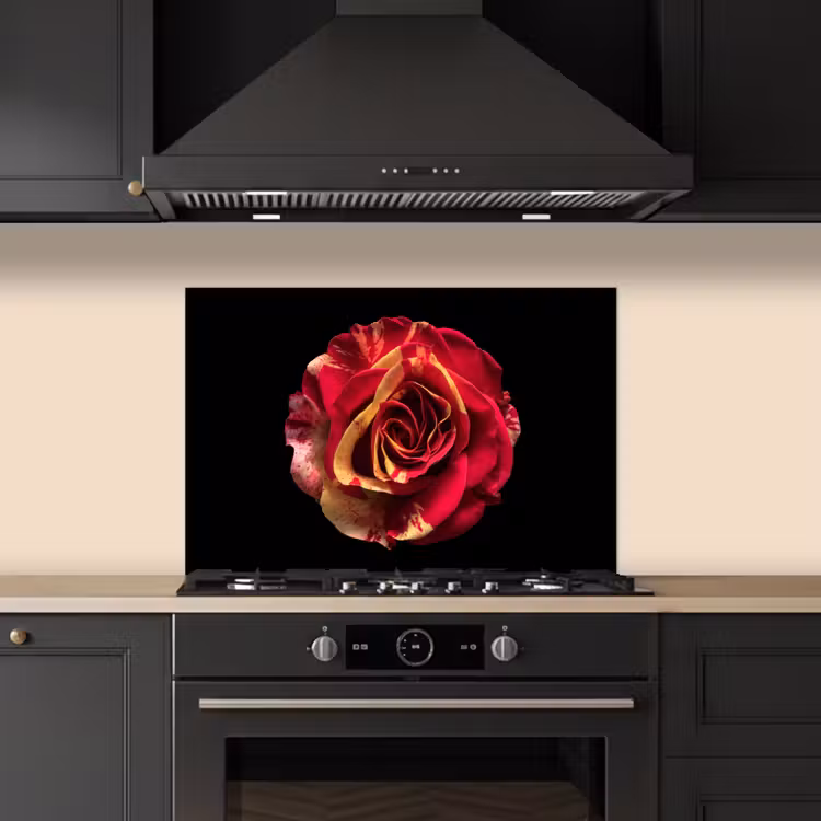 Spatscherm keuken - Bloem - Roos - Rood - Zwart — 2