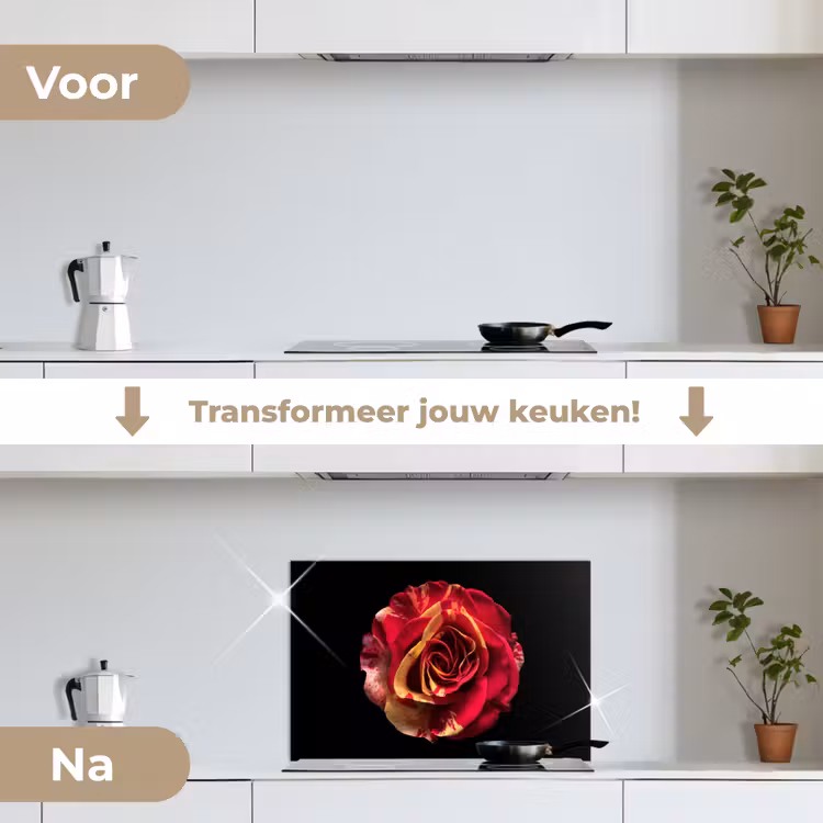 Spatscherm keuken - Bloem - Roos - Rood - Zwart — 3