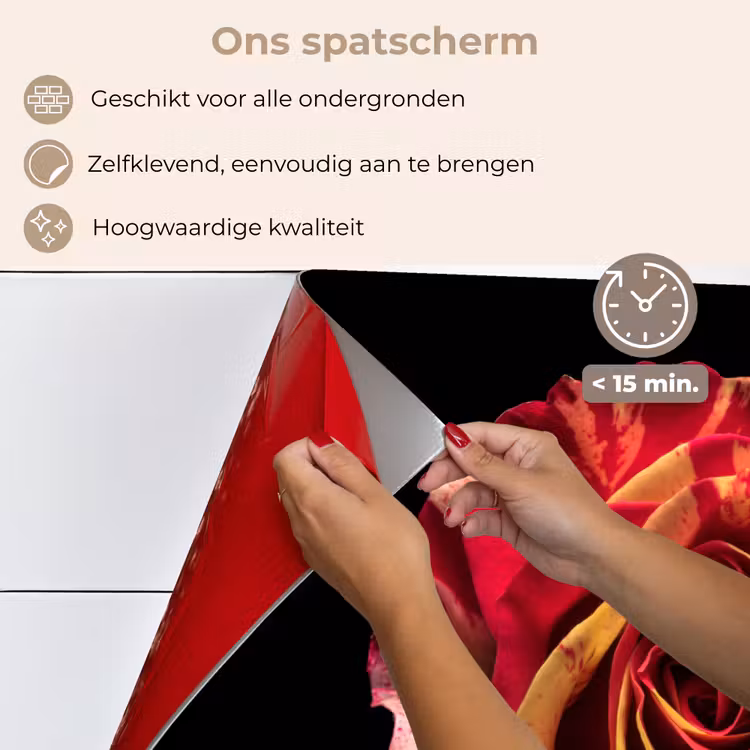 Spatscherm keuken - Bloem - Roos - Rood - Zwart — 4