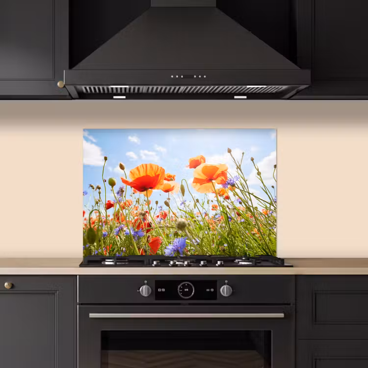 Spatscherm keuken - Bloemen - Klaproos - Lente - Natuur - Rood - Blauw — 2