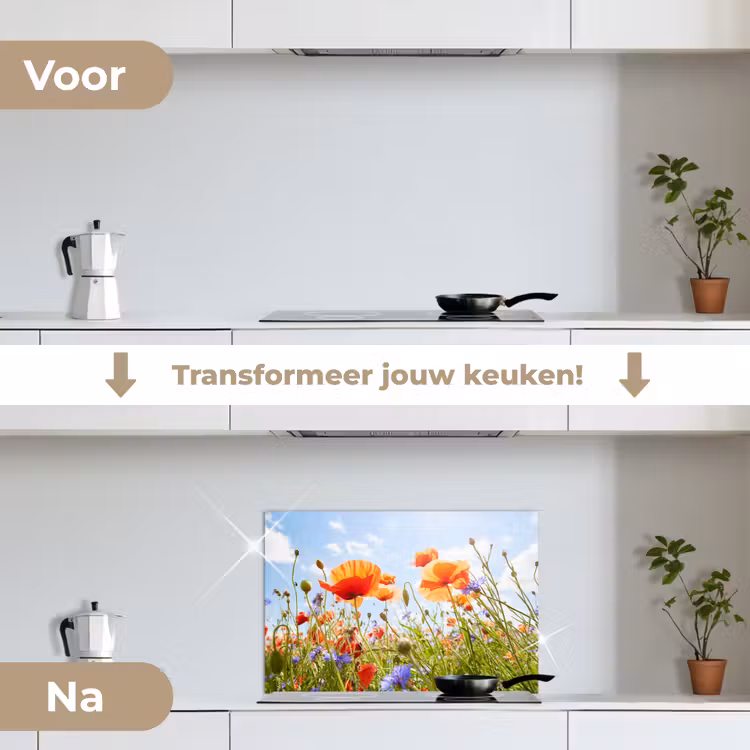 Spatscherm keuken - Bloemen - Klaproos - Lente - Natuur - Rood - Blauw — 3
