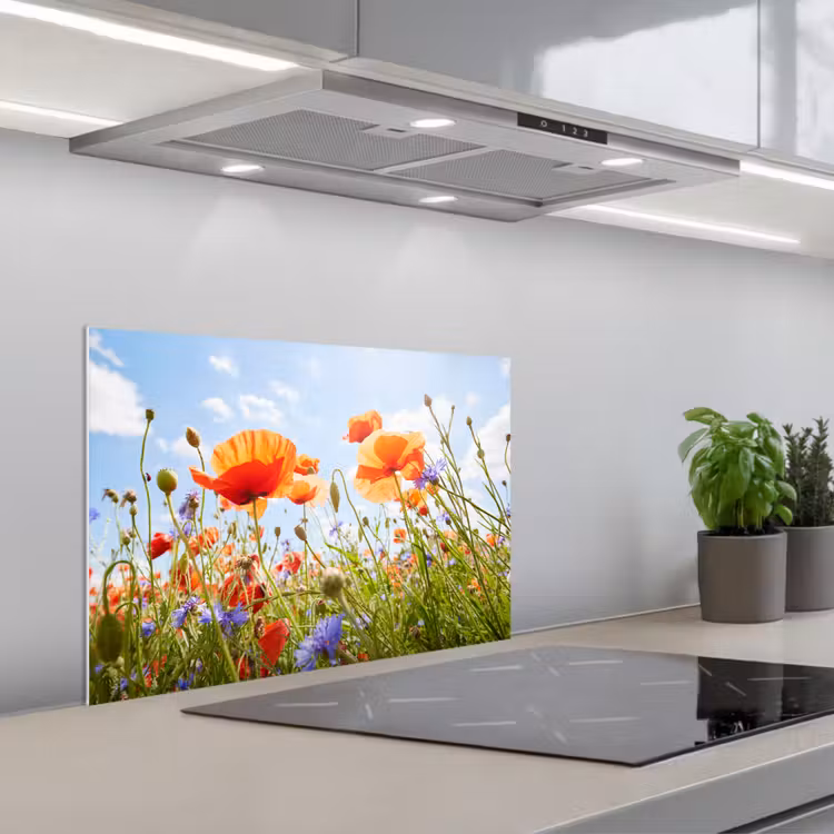 Spatscherm keuken - Bloemen - Klaproos - Lente - Natuur - Rood - Blauw — 5