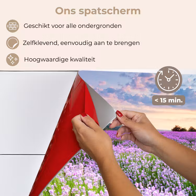Spatscherm keuken - Bloemen - Lavendel - Paars - Lucht - Zonsondergang - Weide - Natuur — 4