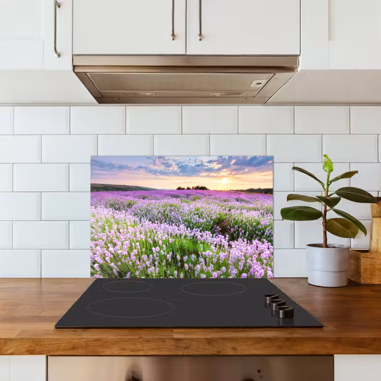 Spatscherm keuken - Bloemen - Lavendel - Paars - Lucht - Zonsondergang - Weide - Natuur — 6