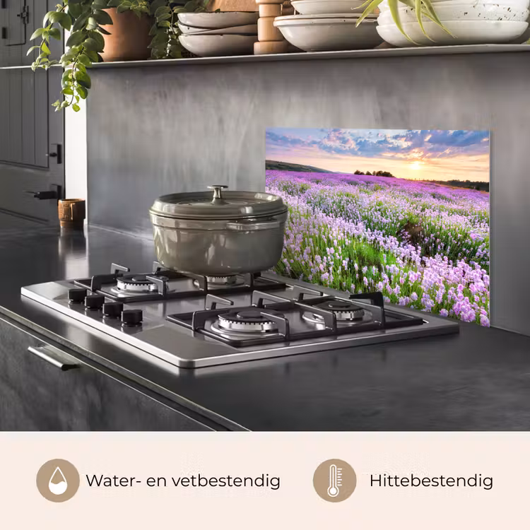 Spatscherm keuken - Bloemen - Lavendel - Paars - Lucht - Zonsondergang - Weide - Natuur — 7