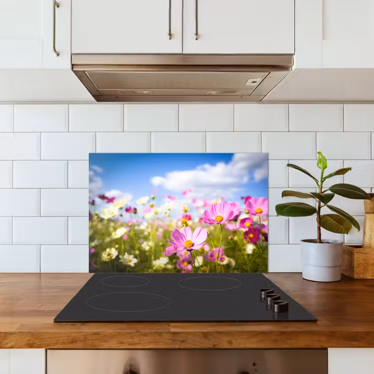 Spatscherm keuken - Bloemen - Wei - Paars - Gras - Wit - Wolken - Blauw — 6