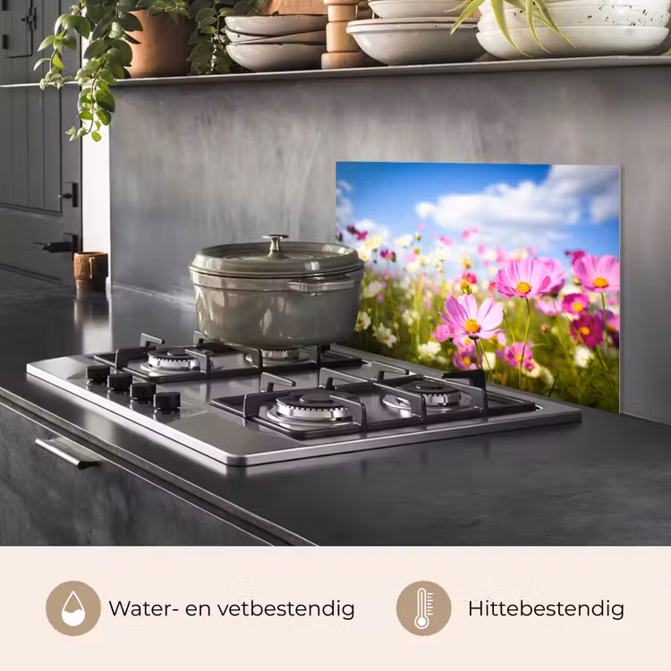 Spatscherm keuken - Bloemen - Wei - Paars - Gras - Wit - Wolken - Blauw — 7