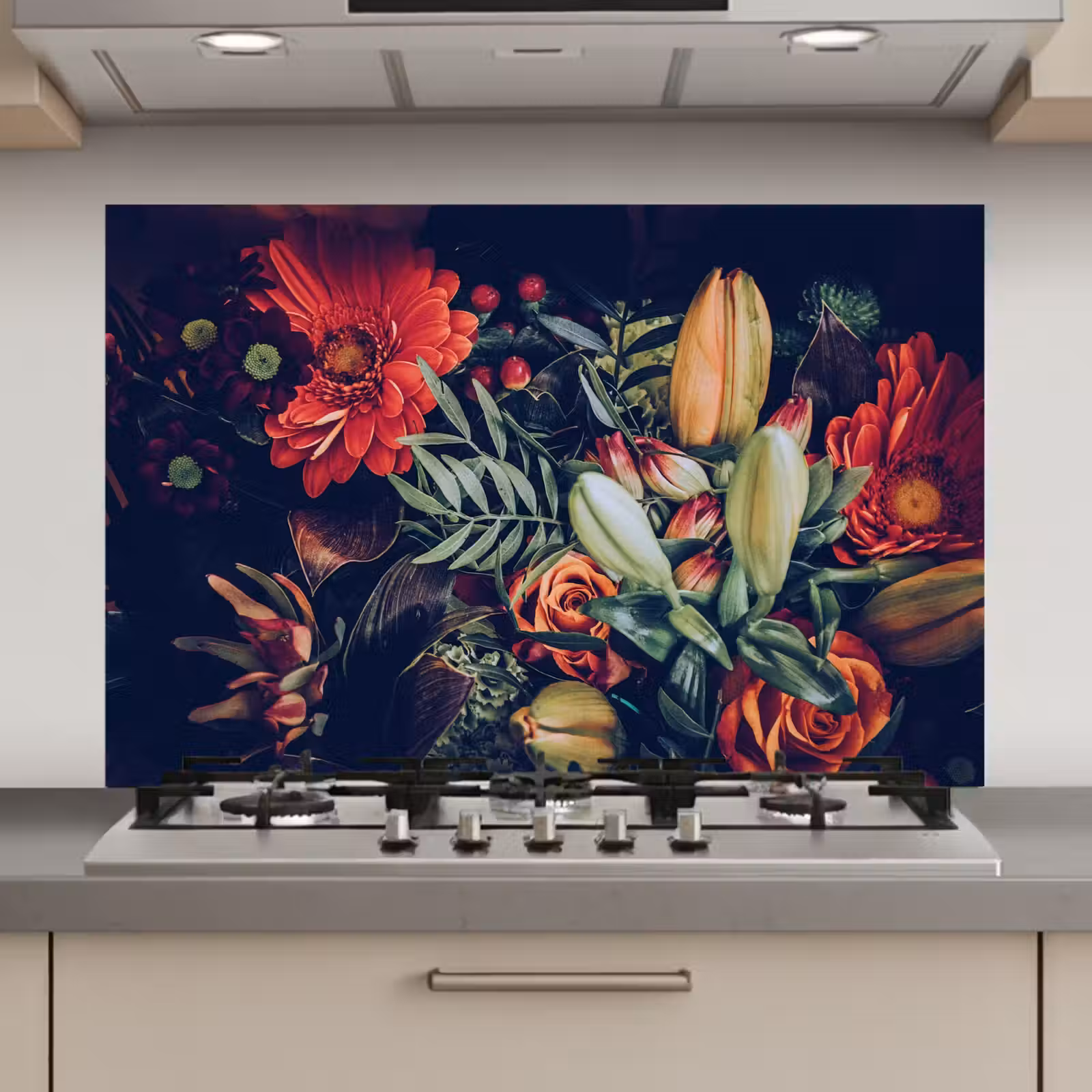 Spatscherm keuken - Boeket - Stilleven - Bloemen - Planten - Rood — 1