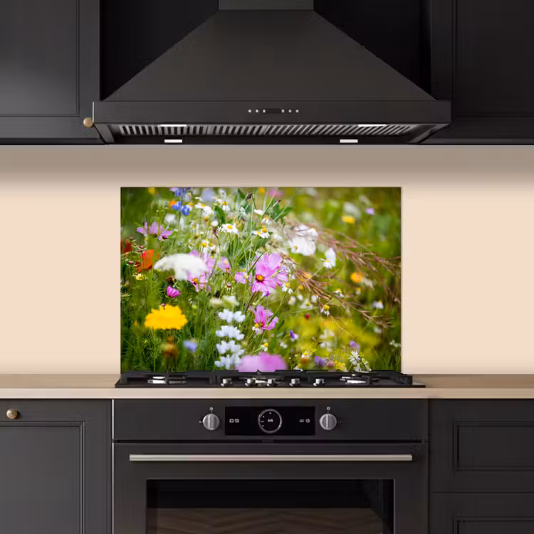 Spatscherm keuken - Bloemen - Natuur - Groen - Gras - Paars - Wit — 2