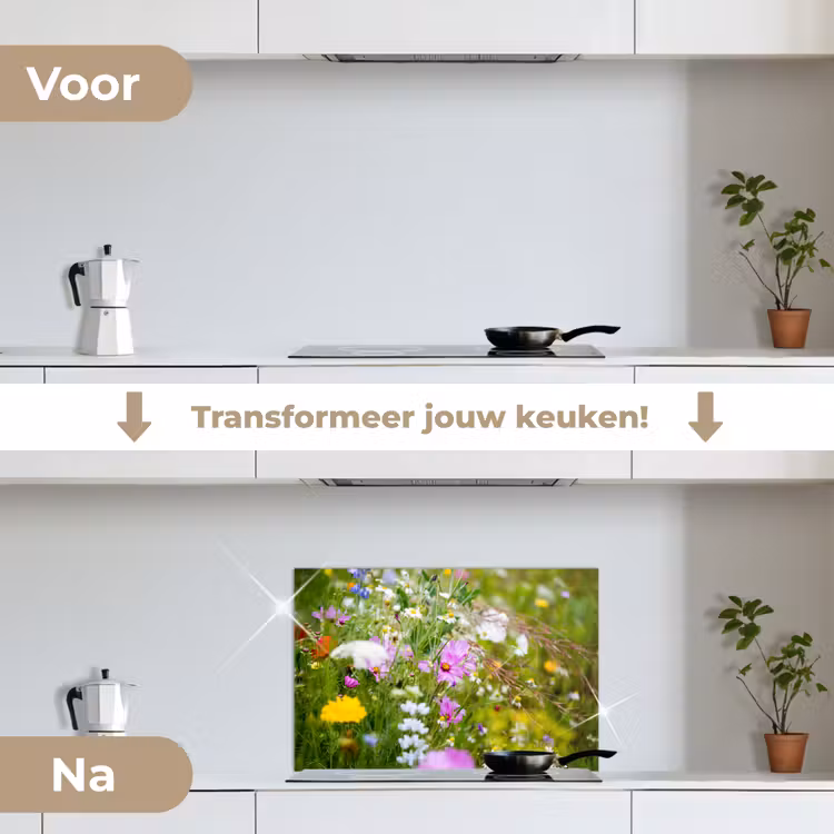 Spatscherm keuken - Bloemen - Natuur - Groen - Gras - Paars - Wit — 3