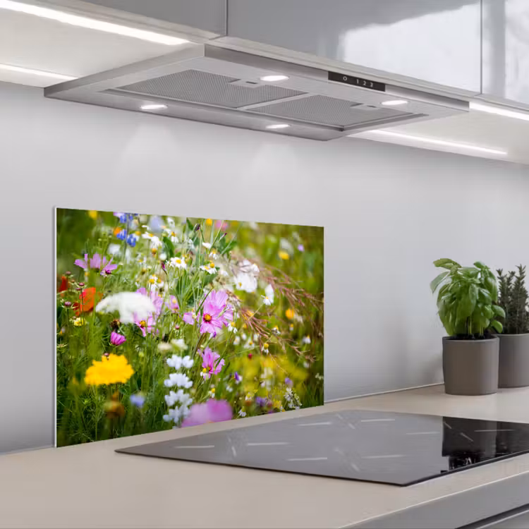 Spatscherm keuken - Bloemen - Natuur - Groen - Gras - Paars - Wit — 5